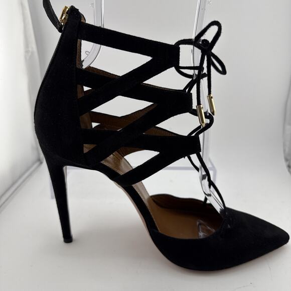 AQUAZZURA Belgravia Lattice CAGED Suede Pointed Toe Black Pumps 38.5 $800 NWOB - Picture 9 of 16